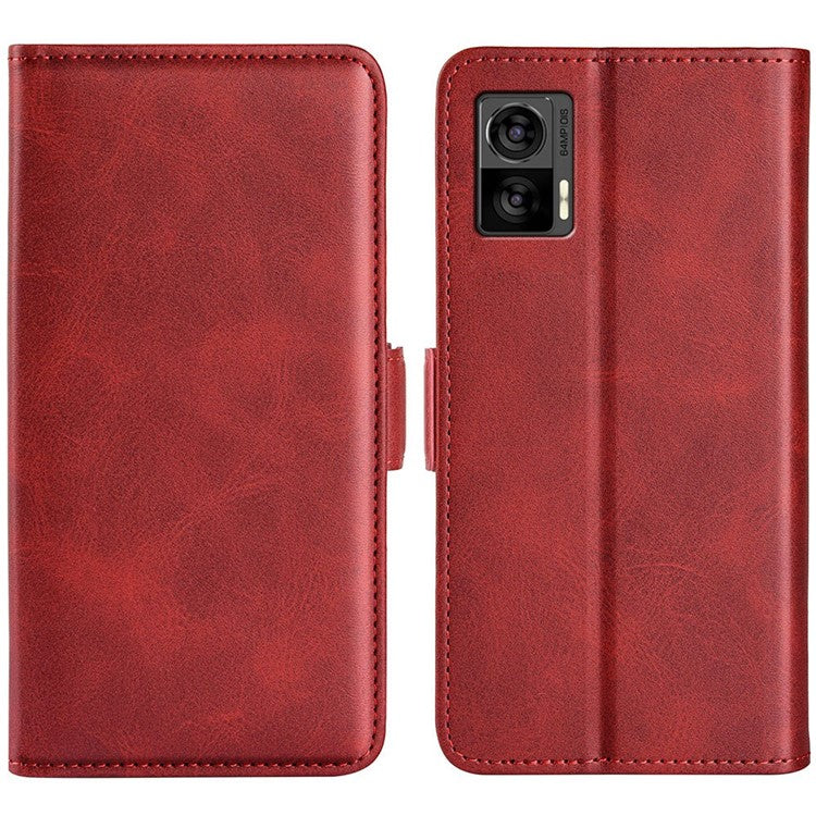 For Motorola Edge 30 Neo 5G / Edge 30 Lite Calf Texture PU Leather Phone Case Stand Function Flip Wallet Cover with Dual Magnetic Clasp - Red