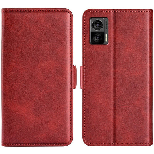 For Motorola Edge 30 Neo 5G / Edge 30 Lite Calf Texture PU Leather Phone Case Stand Function Flip Wallet Cover with Dual Magnetic Clasp - Red