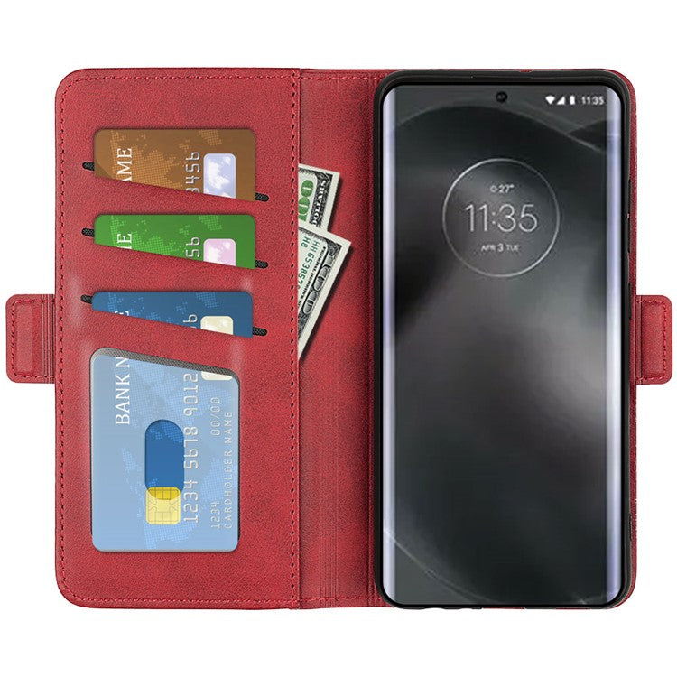 For Motorola Edge 30 Neo 5G / Edge 30 Lite Calf Texture PU Leather Phone Case Stand Function Flip Wallet Cover with Dual Magnetic Clasp - Red