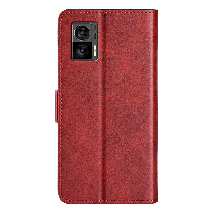 For Motorola Edge 30 Neo 5G / Edge 30 Lite Calf Texture PU Leather Phone Case Stand Function Flip Wallet Cover with Dual Magnetic Clasp - Red