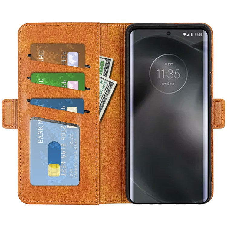 For Motorola Edge 30 Neo 5G / Edge 30 Lite Calf Texture PU Leather Phone Case Stand Function Flip Wallet Cover with Dual Magnetic Clasp - Yellow