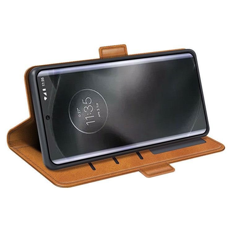 For Motorola Edge 30 Neo 5G / Edge 30 Lite Calf Texture PU Leather Phone Case Stand Function Flip Wallet Cover with Dual Magnetic Clasp - Yellow