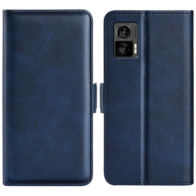 For Motorola Edge 30 Neo 5G / Edge 30 Lite Calf Texture PU Leather Phone Case Stand Function Flip Wallet Cover with Dual Magnetic Clasp - Blue