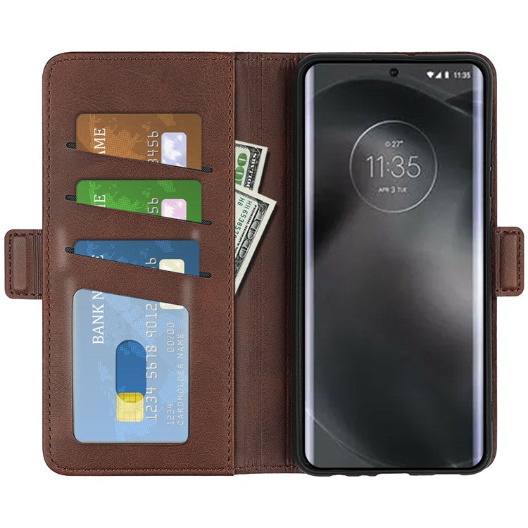For Motorola Edge 30 Neo 5G / Edge 30 Lite Calf Texture PU Leather Phone Case Stand Function Flip Wallet Cover with Dual Magnetic Clasp - Brown