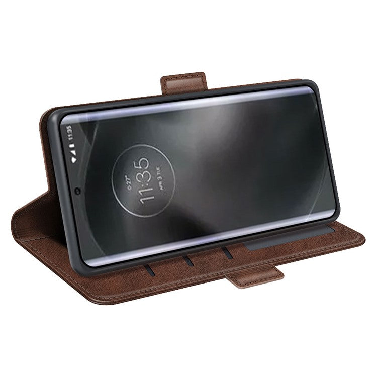 For Motorola Edge 30 Neo 5G / Edge 30 Lite Calf Texture PU Leather Phone Case Stand Function Flip Wallet Cover with Dual Magnetic Clasp - Brown