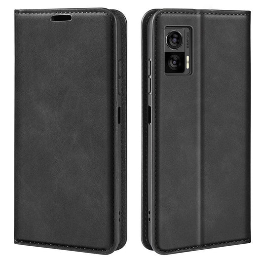 For Motorola Edge 30 Neo 5G / Edge 30 Lite Skin-touch PU Leather Flip Wallet Cover Stand Magnetic Absorption Shockproof Phone Case - Black
