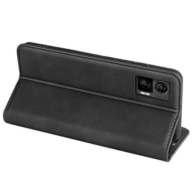 For Motorola Edge 30 Neo 5G / Edge 30 Lite Skin-touch PU Leather Flip Wallet Cover Stand Magnetic Absorption Shockproof Phone Case - Black