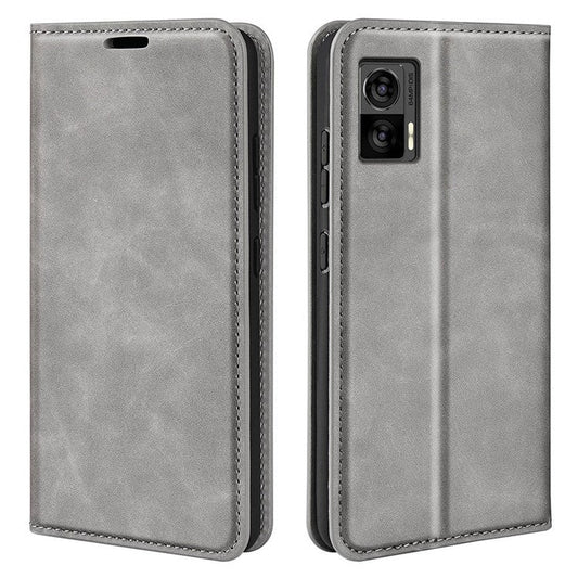 For Motorola Edge 30 Neo 5G / Edge 30 Lite Skin-touch PU Leather Flip Wallet Cover Stand Magnetic Absorption Shockproof Phone Case - Grey