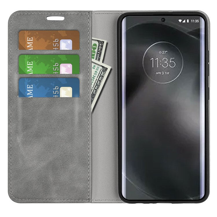 For Motorola Edge 30 Neo 5G / Edge 30 Lite Skin-touch PU Leather Flip Wallet Cover Stand Magnetic Absorption Shockproof Phone Case - Grey