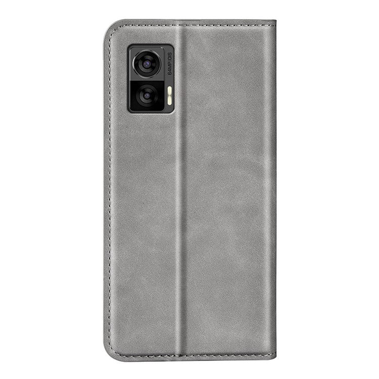 For Motorola Edge 30 Neo 5G / Edge 30 Lite Skin-touch PU Leather Flip Wallet Cover Stand Magnetic Absorption Shockproof Phone Case - Grey