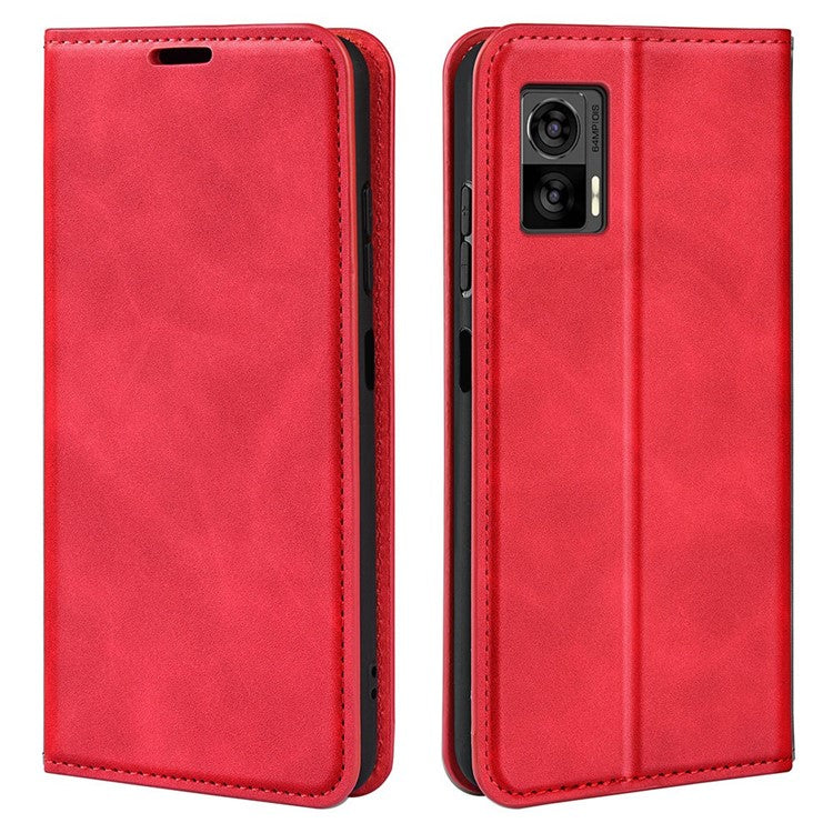 For Motorola Edge 30 Neo 5G / Edge 30 Lite Skin-touch PU Leather Flip Wallet Cover Stand Magnetic Absorption Shockproof Phone Case - Red