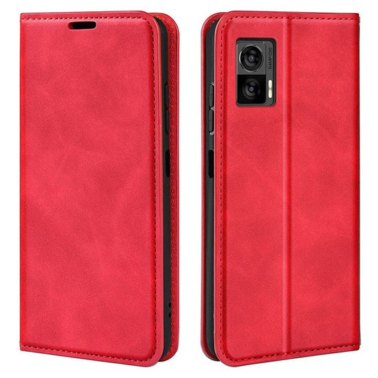 For Motorola Edge 30 Neo 5G / Edge 30 Lite Skin-touch PU Leather Flip Wallet Cover Stand Magnetic Absorption Shockproof Phone Case - Red