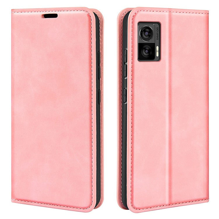 For Motorola Edge 30 Neo 5G / Edge 30 Lite Skin-touch PU Leather Flip Wallet Cover Stand Magnetic Absorption Shockproof Phone Case - Pink