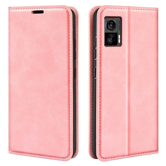 For Motorola Edge 30 Neo 5G / Edge 30 Lite Skin-touch PU Leather Flip Wallet Cover Stand Magnetic Absorption Shockproof Phone Case - Pink
