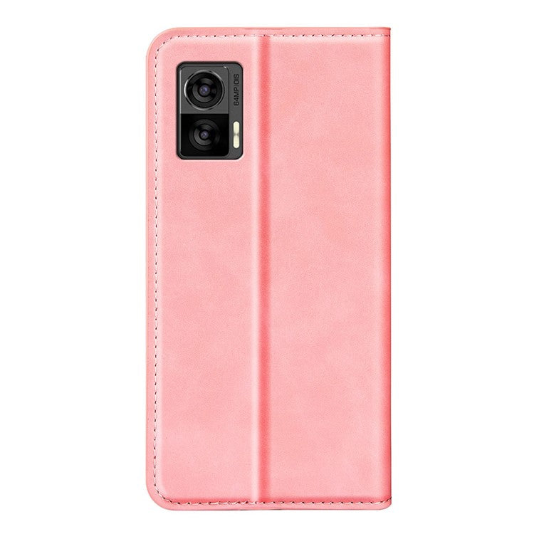 For Motorola Edge 30 Neo 5G / Edge 30 Lite Skin-touch PU Leather Flip Wallet Cover Stand Magnetic Absorption Shockproof Phone Case - Pink