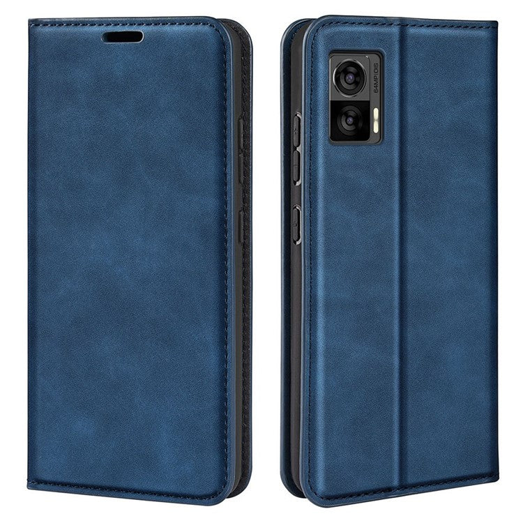For Motorola Edge 30 Neo 5G / Edge 30 Lite Skin-touch PU Leather Flip Wallet Cover Stand Magnetic Absorption Shockproof Phone Case - Blue
