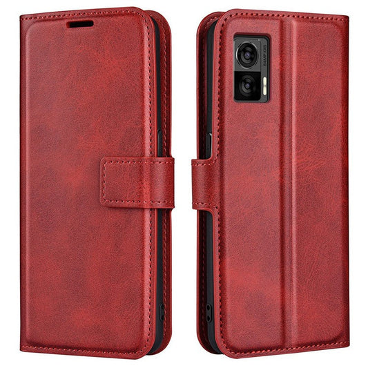 For Motorola Edge 30 Neo 5G / Edge 30 Lite Calf Textured PU Leather Flip Phone Case Square Magnetic Clasp Stand Wallet Shockproof Folio Cover  - Red