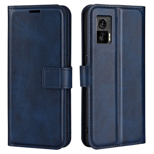 For Motorola Edge 30 Neo 5G / Edge 30 Lite Calf Textured PU Leather Flip Phone Case Square Magnetic Clasp Stand Wallet Shockproof Folio Cover  - Blue