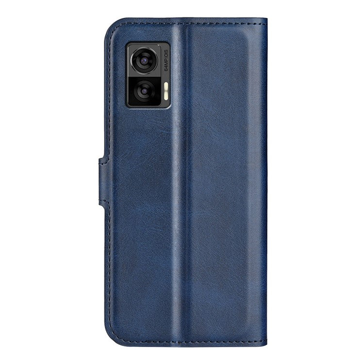 For Motorola Edge 30 Neo 5G / Edge 30 Lite Calf Textured PU Leather Flip Phone Case Square Magnetic Clasp Stand Wallet Shockproof Folio Cover  - Blue