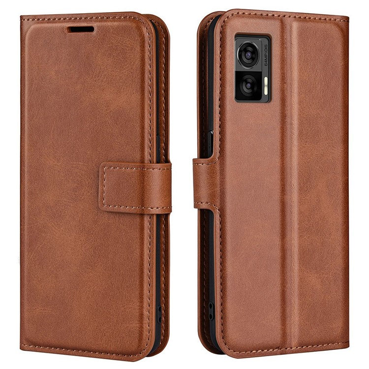 For Motorola Edge 30 Neo 5G / Edge 30 Lite Calf Textured PU Leather Flip Phone Case Square Magnetic Clasp Stand Wallet Shockproof Folio Cover  - Light Brown