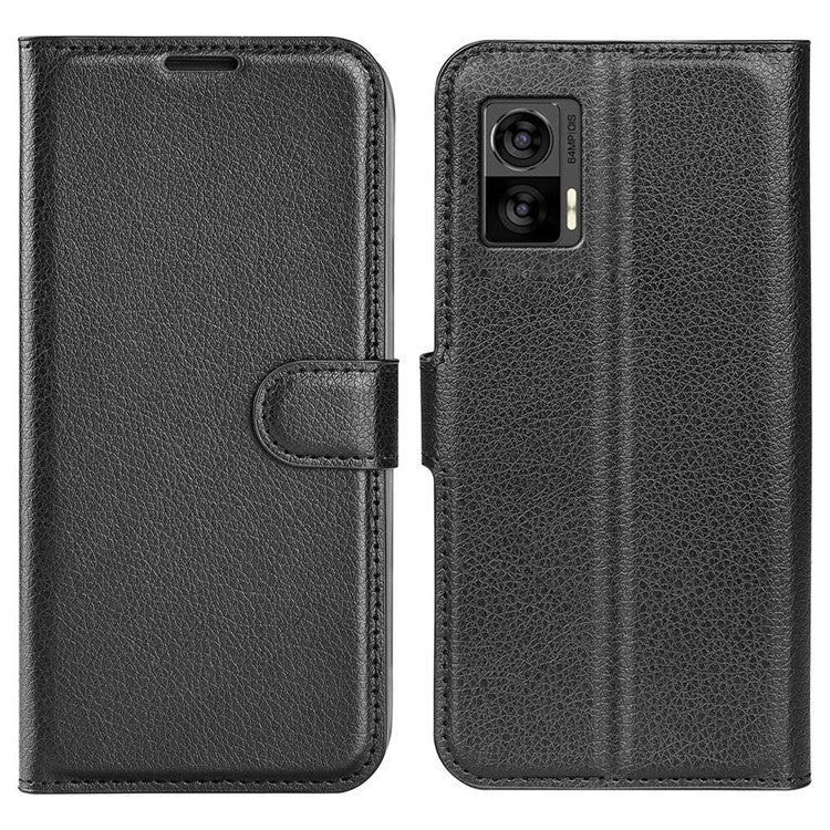 For Motorola Edge 30 Neo 5G / Edge 30 Lite Litchi Texture PU Leather Phone Case Folding Stand Magnetic Closure Wallet Flip Cover - Black