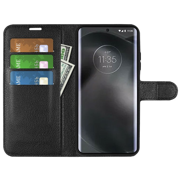 For Motorola Edge 30 Neo 5G / Edge 30 Lite Litchi Texture PU Leather Phone Case Folding Stand Magnetic Closure Wallet Flip Cover - Black