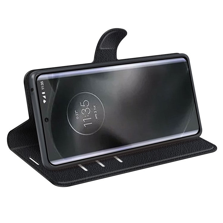 For Motorola Edge 30 Neo 5G / Edge 30 Lite Litchi Texture PU Leather Phone Case Folding Stand Magnetic Closure Wallet Flip Cover - Black