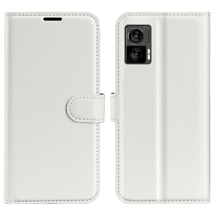 For Motorola Edge 30 Neo 5G / Edge 30 Lite Litchi Texture PU Leather Phone Case Folding Stand Magnetic Closure Wallet Flip Cover - White