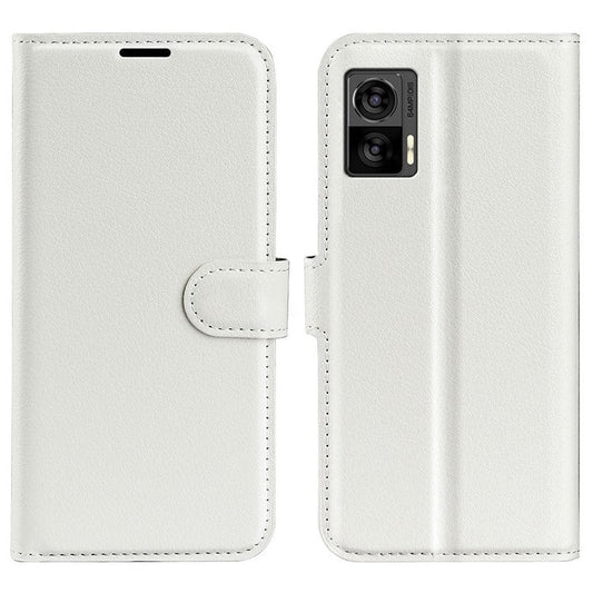 For Motorola Edge 30 Neo 5G / Edge 30 Lite Litchi Texture PU Leather Phone Case Folding Stand Magnetic Closure Wallet Flip Cover - White