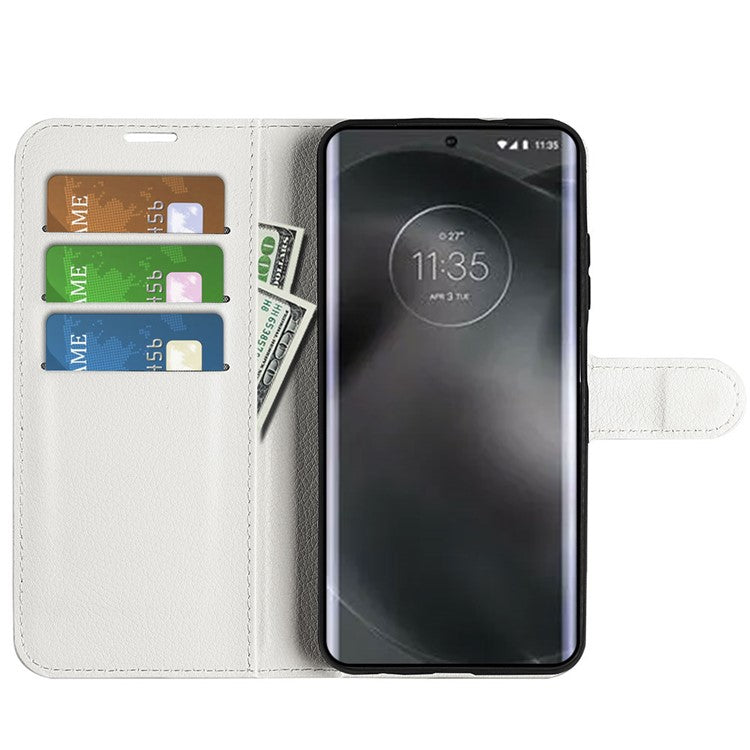 For Motorola Edge 30 Neo 5G / Edge 30 Lite Litchi Texture PU Leather Phone Case Folding Stand Magnetic Closure Wallet Flip Cover - White