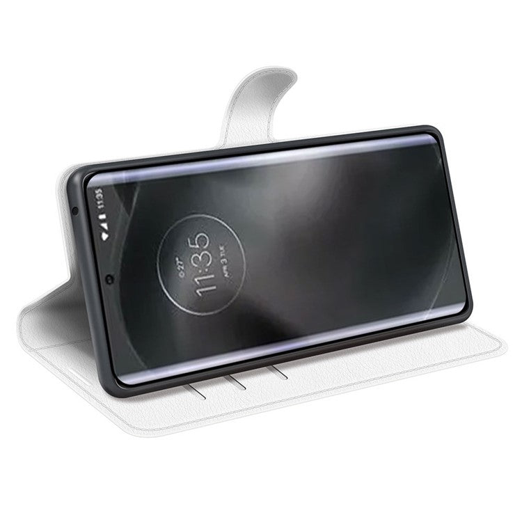 For Motorola Edge 30 Neo 5G / Edge 30 Lite Litchi Texture PU Leather Phone Case Folding Stand Magnetic Closure Wallet Flip Cover - White