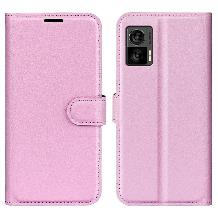 For Motorola Edge 30 Neo 5G / Edge 30 Lite Litchi Texture PU Leather Phone Case Folding Stand Magnetic Closure Wallet Flip Cover - Pink