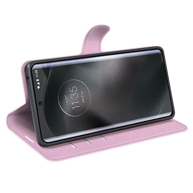 For Motorola Edge 30 Neo 5G / Edge 30 Lite Litchi Texture PU Leather Phone Case Folding Stand Magnetic Closure Wallet Flip Cover - Pink