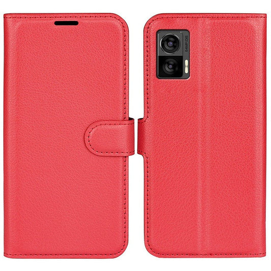 For Motorola Edge 30 Neo 5G / Edge 30 Lite Litchi Texture PU Leather Phone Case Folding Stand Magnetic Closure Wallet Flip Cover - Red