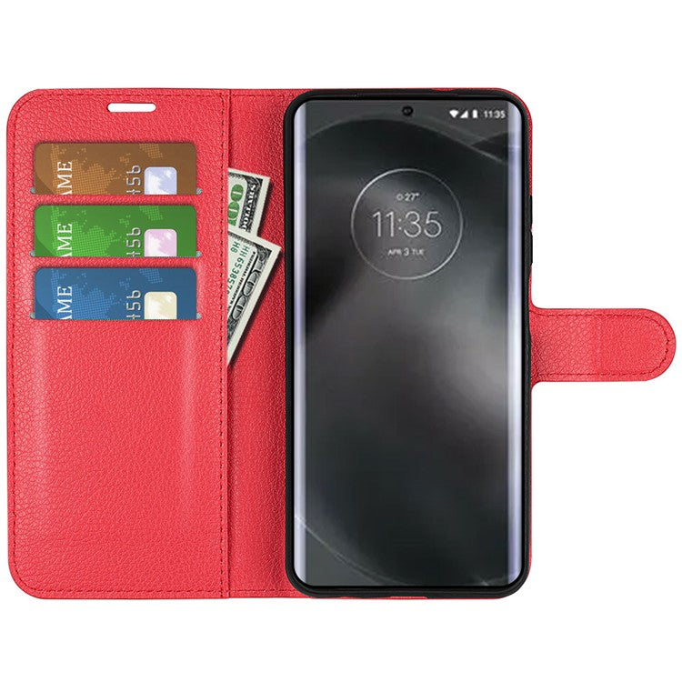 For Motorola Edge 30 Neo 5G / Edge 30 Lite Litchi Texture PU Leather Phone Case Folding Stand Magnetic Closure Wallet Flip Cover - Red
