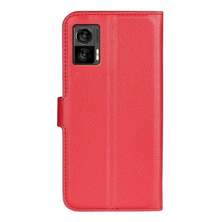For Motorola Edge 30 Neo 5G / Edge 30 Lite Litchi Texture PU Leather Phone Case Folding Stand Magnetic Closure Wallet Flip Cover - Red