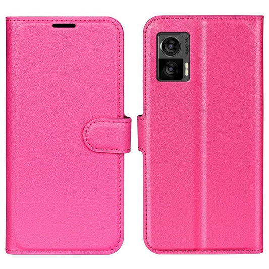 For Motorola Edge 30 Neo 5G / Edge 30 Lite Litchi Texture PU Leather Phone Case Folding Stand Magnetic Closure Wallet Flip Cover - Rose