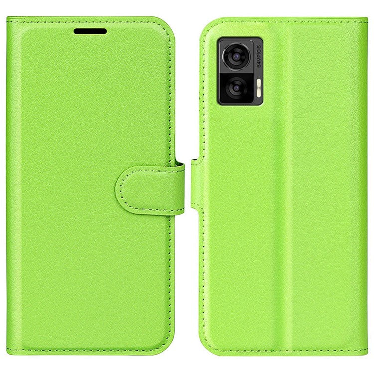 For Motorola Edge 30 Neo 5G / Edge 30 Lite Litchi Texture PU Leather Phone Case Folding Stand Magnetic Closure Wallet Flip Cover - Green