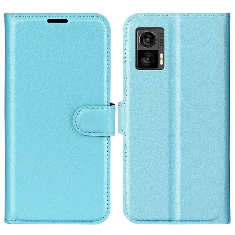 For Motorola Edge 30 Neo 5G / Edge 30 Lite Litchi Texture PU Leather Phone Case Folding Stand Magnetic Closure Wallet Flip Cover - Blue