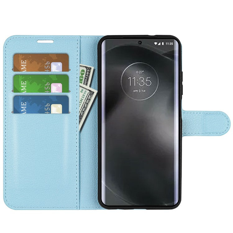 For Motorola Edge 30 Neo 5G / Edge 30 Lite Litchi Texture PU Leather Phone Case Folding Stand Magnetic Closure Wallet Flip Cover - Blue