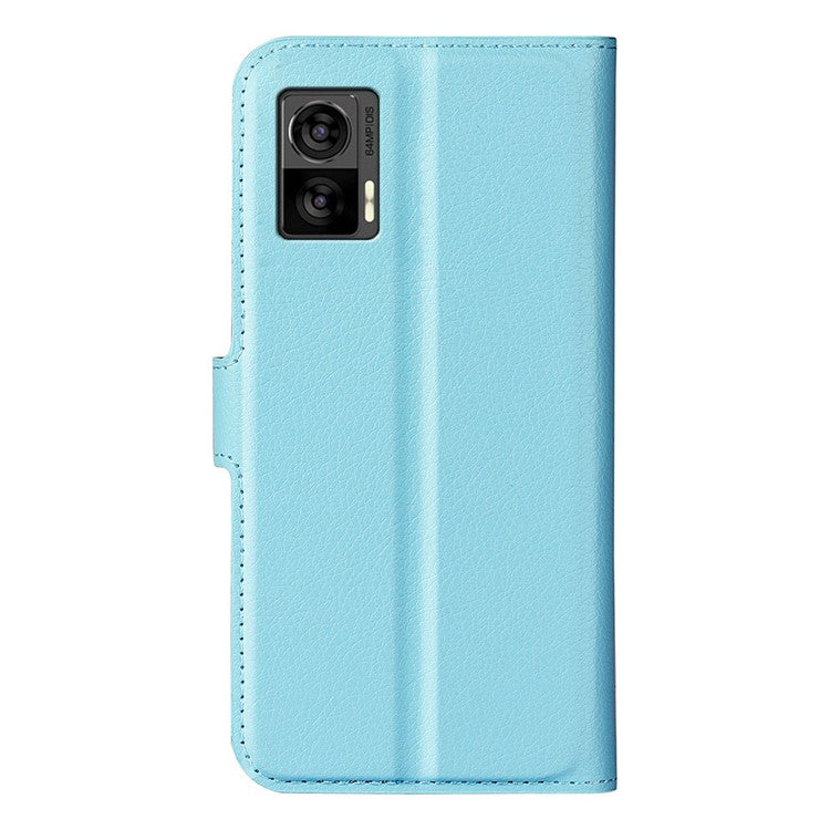 For Motorola Edge 30 Neo 5G / Edge 30 Lite Litchi Texture PU Leather Phone Case Folding Stand Magnetic Closure Wallet Flip Cover - Blue