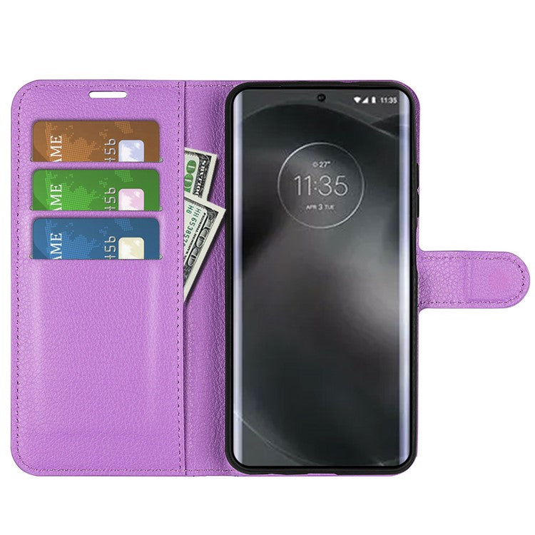 For Motorola Edge 30 Neo 5G / Edge 30 Lite Litchi Texture PU Leather Phone Case Folding Stand Magnetic Closure Wallet Flip Cover - Purple