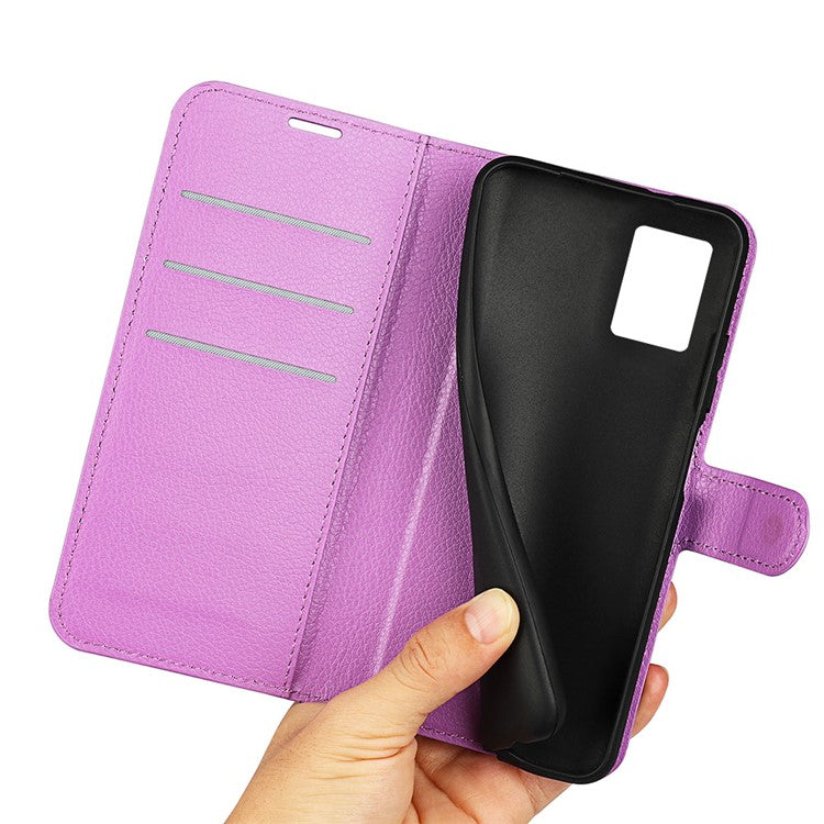For Motorola Edge 30 Neo 5G / Edge 30 Lite Litchi Texture PU Leather Phone Case Folding Stand Magnetic Closure Wallet Flip Cover - Purple