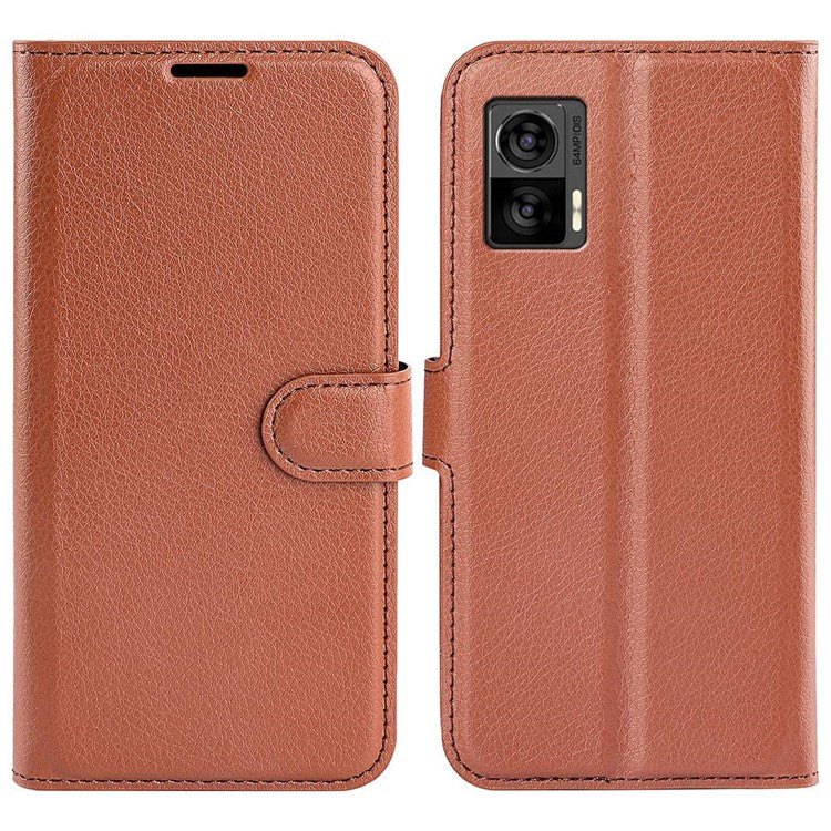 For Motorola Edge 30 Neo 5G / Edge 30 Lite Litchi Texture PU Leather Phone Case Folding Stand Magnetic Closure Wallet Flip Cover - Brown