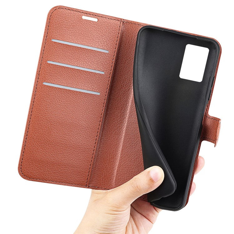 For Motorola Edge 30 Neo 5G / Edge 30 Lite Litchi Texture PU Leather Phone Case Folding Stand Magnetic Closure Wallet Flip Cover - Brown