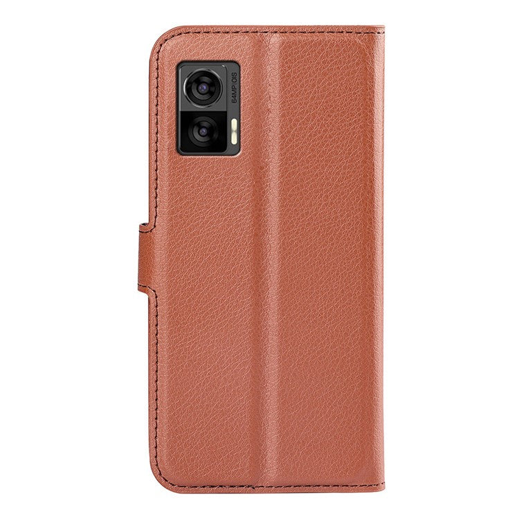 For Motorola Edge 30 Neo 5G / Edge 30 Lite Litchi Texture PU Leather Phone Case Folding Stand Magnetic Closure Wallet Flip Cover - Brown
