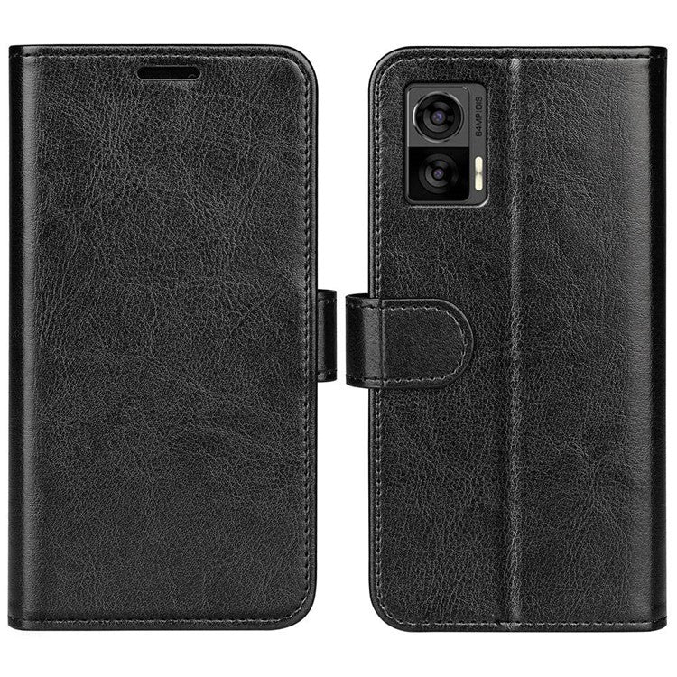 For Motorola Edge 30 Neo 5G / Edge 30 Lite Folding Stand PU Leather Flip Case Crazy Horse Texture Wallet Style Magnetic Closure Folio Phone Cover - Black