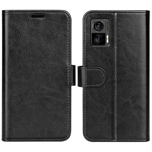 For Motorola Edge 30 Neo 5G / Edge 30 Lite Folding Stand PU Leather Flip Case Crazy Horse Texture Wallet Style Magnetic Closure Folio Phone Cover - Black
