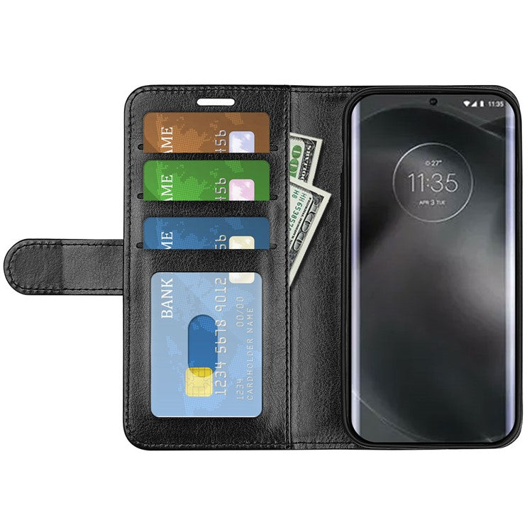 For Motorola Edge 30 Neo 5G / Edge 30 Lite Folding Stand PU Leather Flip Case Crazy Horse Texture Wallet Style Magnetic Closure Folio Phone Cover - Black