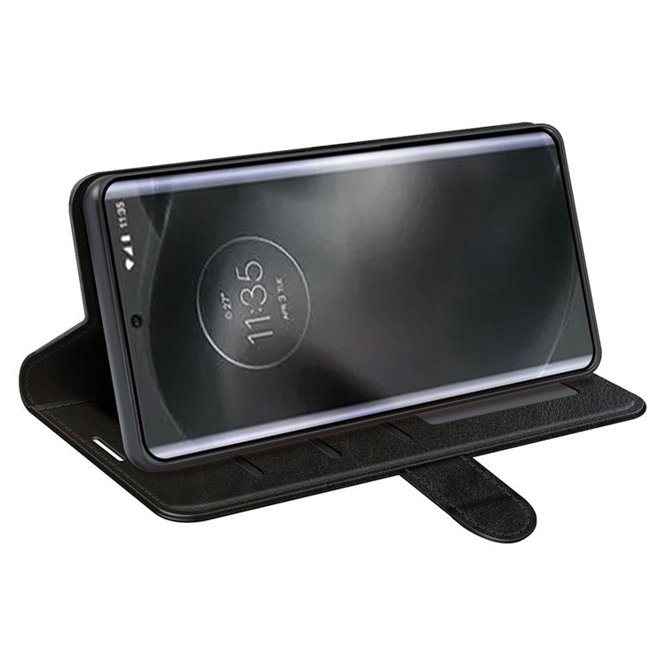 For Motorola Edge 30 Neo 5G / Edge 30 Lite Folding Stand PU Leather Flip Case Crazy Horse Texture Wallet Style Magnetic Closure Folio Phone Cover - Black
